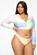 Plus Size Long Sleeve Zipper Colorful Bikini Swimsuit