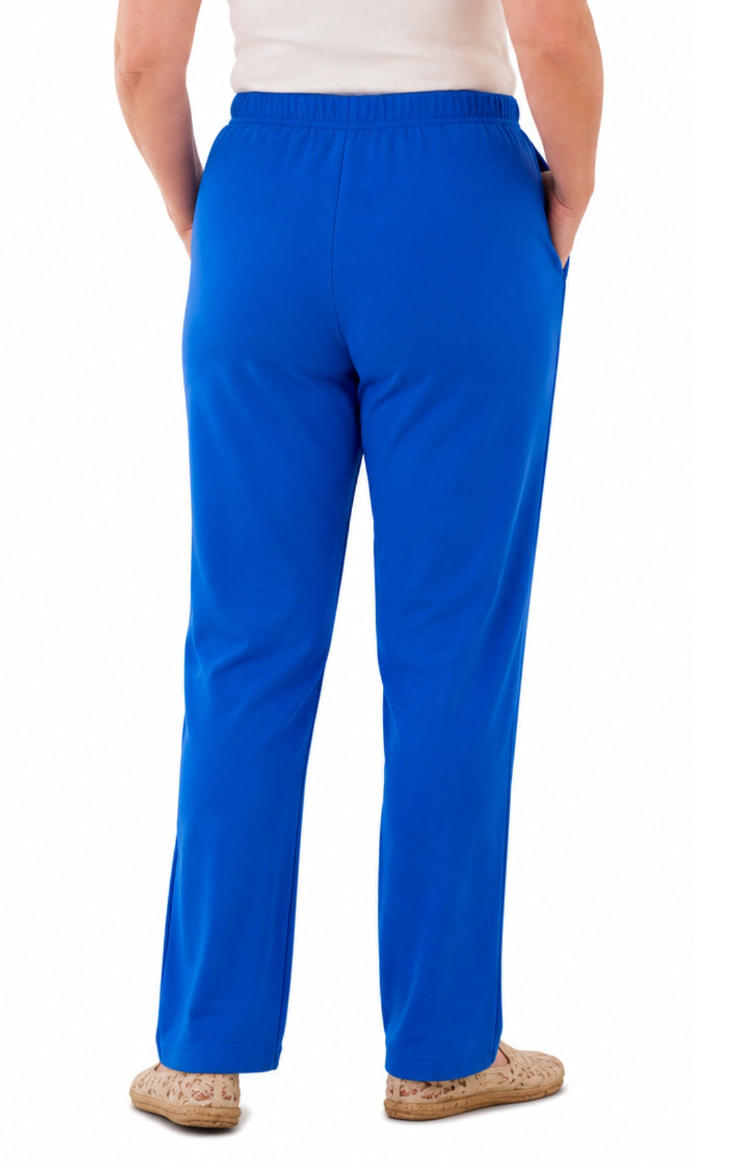 Women's Pull-On Flat Front Knit Pants — Cotton Blend Elastic Waist