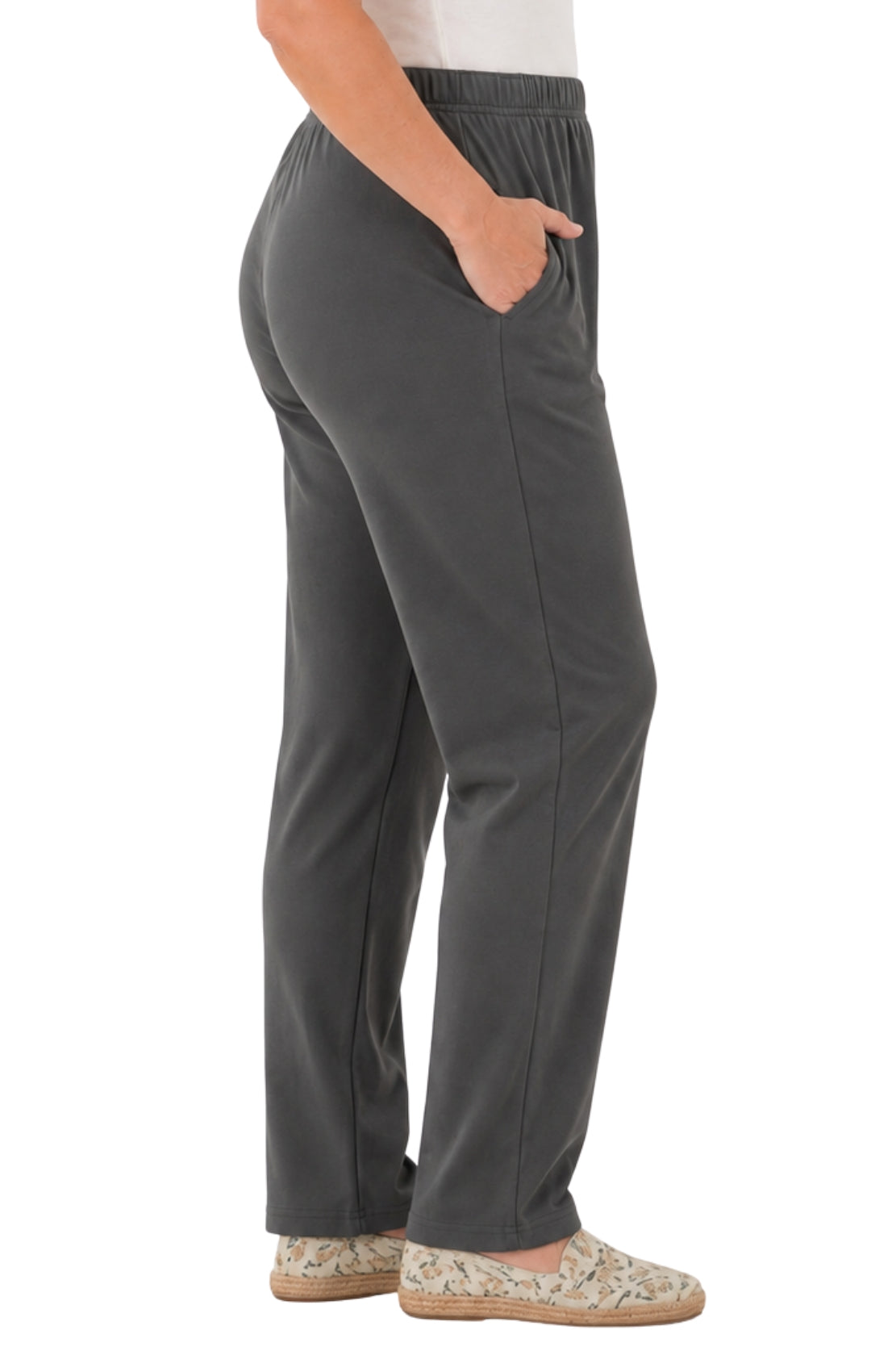 Women's Pull-On Flat Front Knit Pants — Cotton Blend Elastic Waist