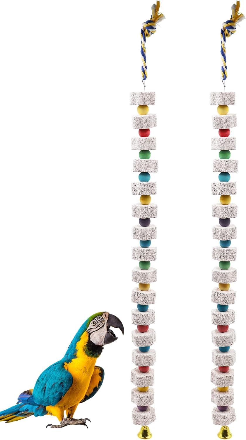 2 Pack Parrot Chew Toy Calcium Block Bird Beak Grinding Bell Cage Toy