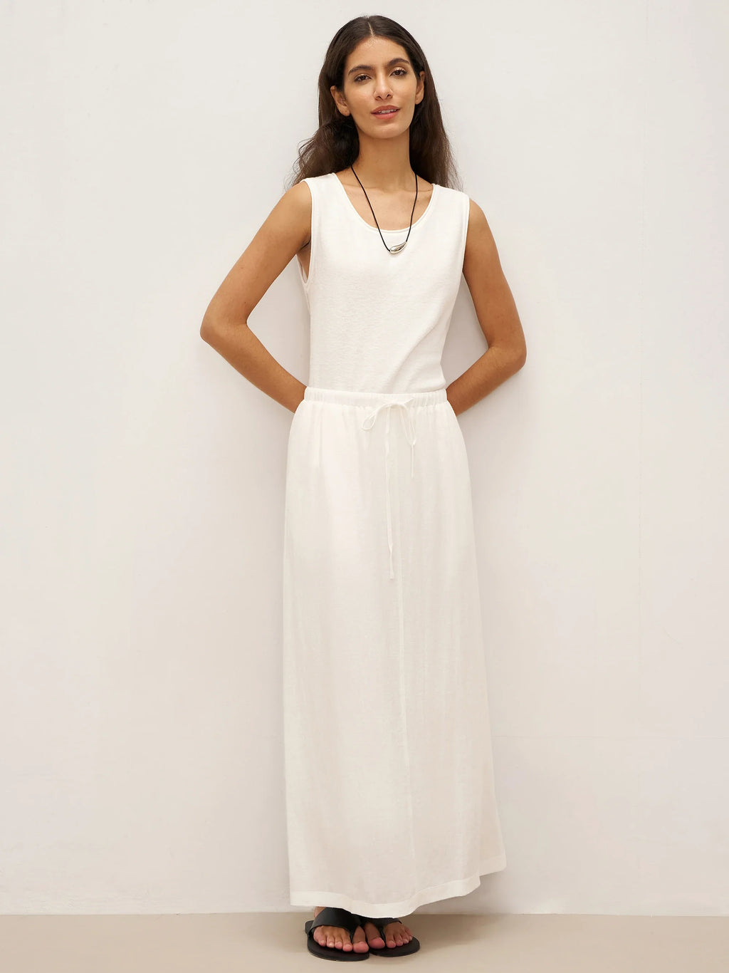 Linen Elastic Waist Drawstring Maxi Skirt NINA