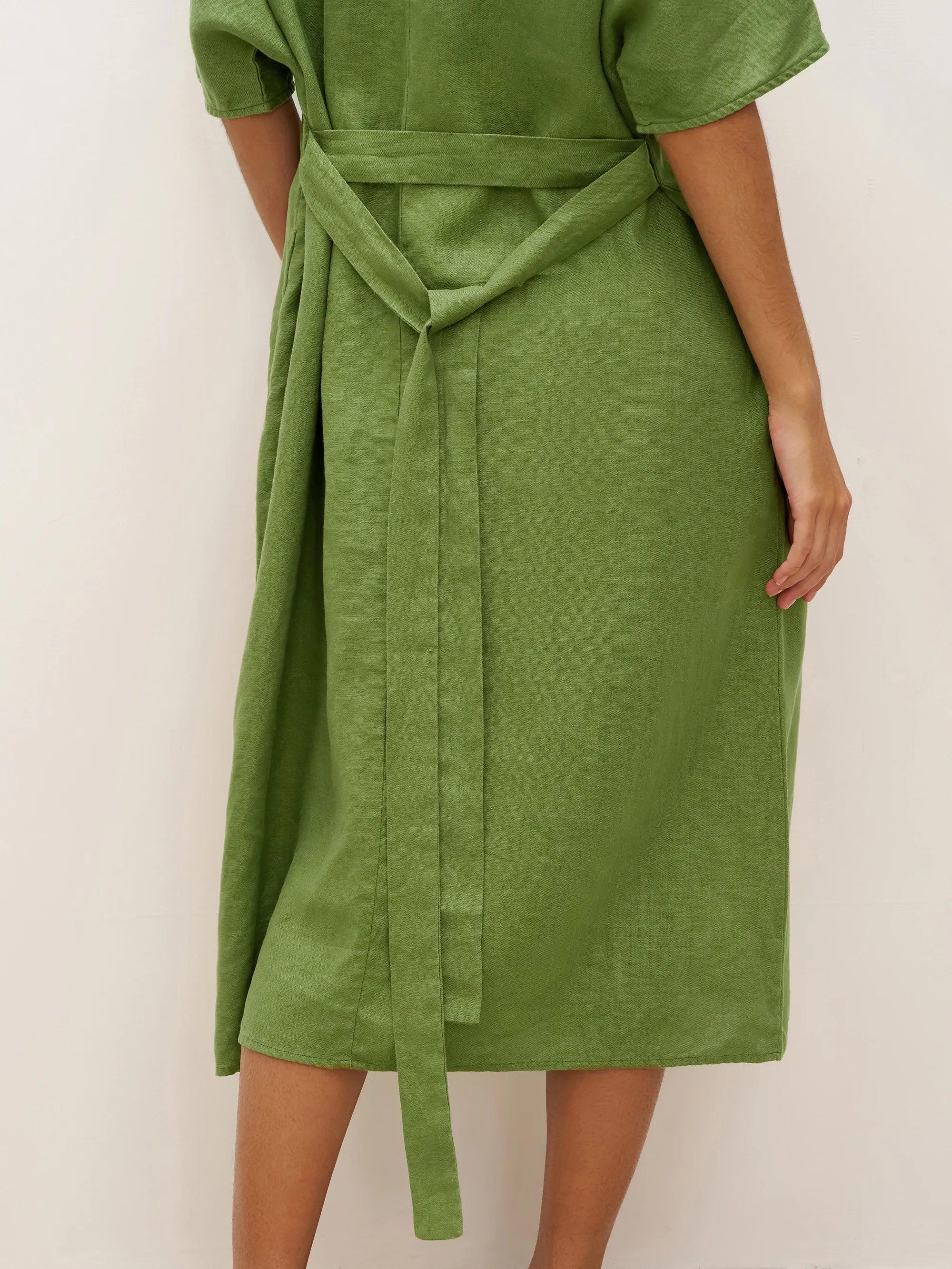 100% Linen Oversized O-Line Belted Midi Dress LORETTA—Multi-Way Wear