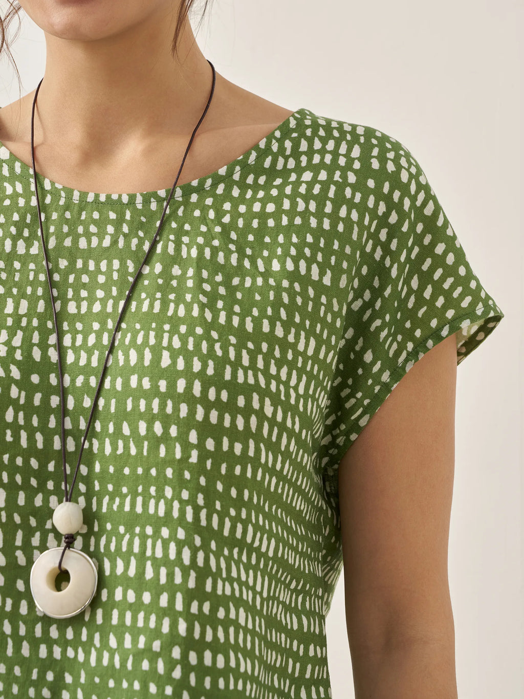 100% Linen Dot Round Neck Top LISSA