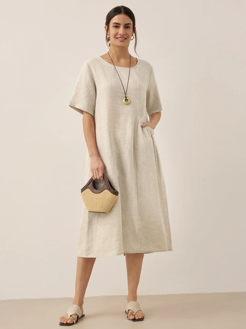 Vestido midi tipo caftán con bolsillos 100% lino ESME