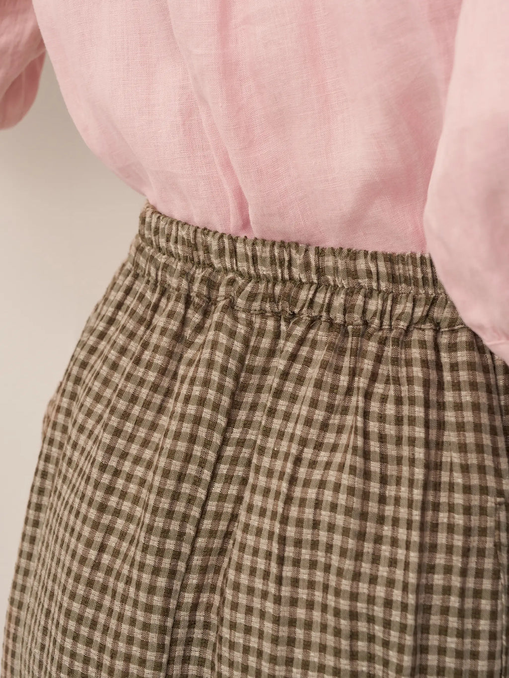 Linen Checked Elastic Waist Skirt ONYX
