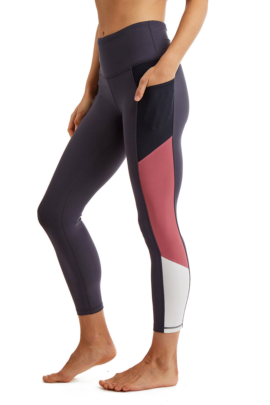 Women's Color Block Leggings with Side Panel — 24 Inch Inseam