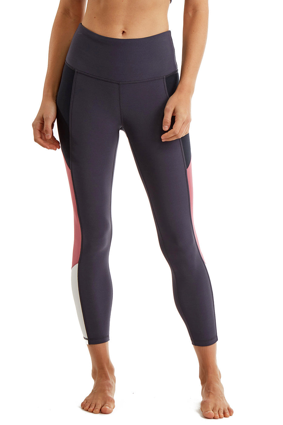 Women's Color Block Leggings with Side Panel — 24 Inch Inseam
