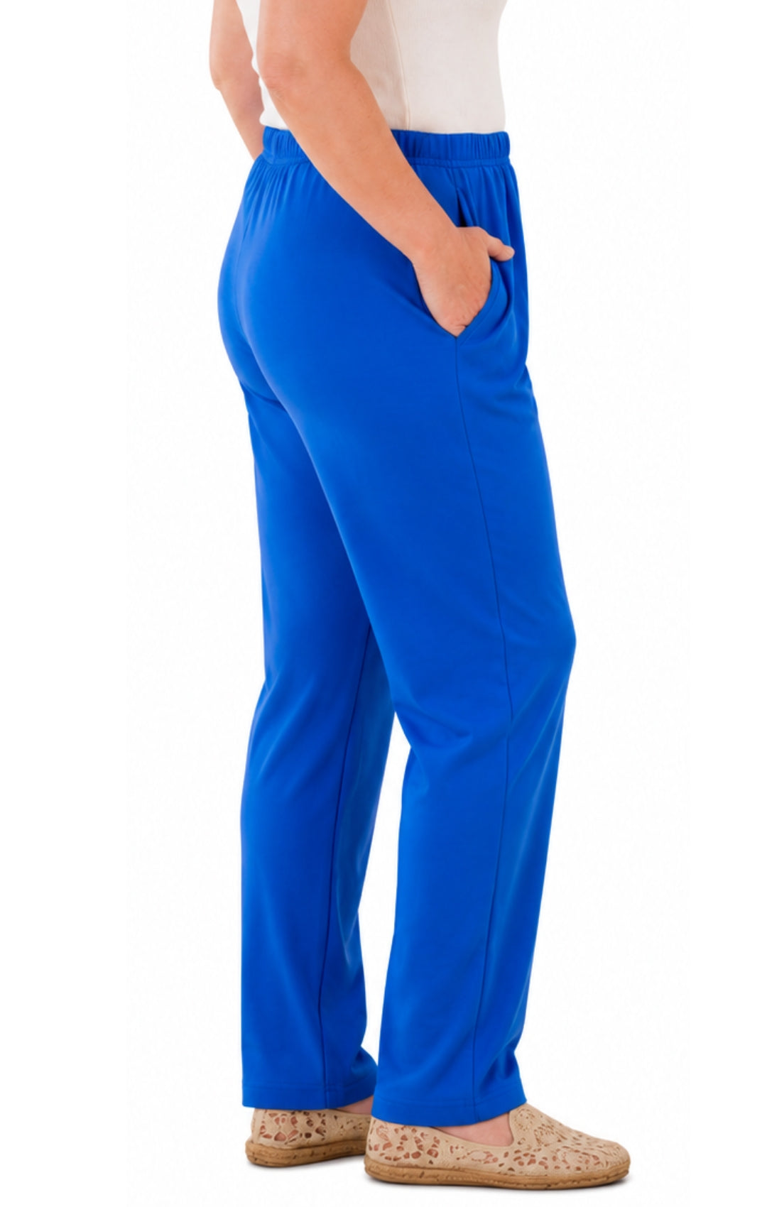 Women's Pull-On Flat Front Knit Pants — Cotton Blend Elastic Waist