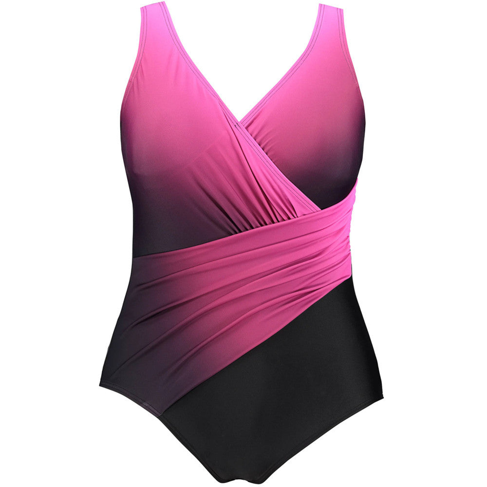 Purple & Black High Waist Skirt Plus Size Swimsuit
