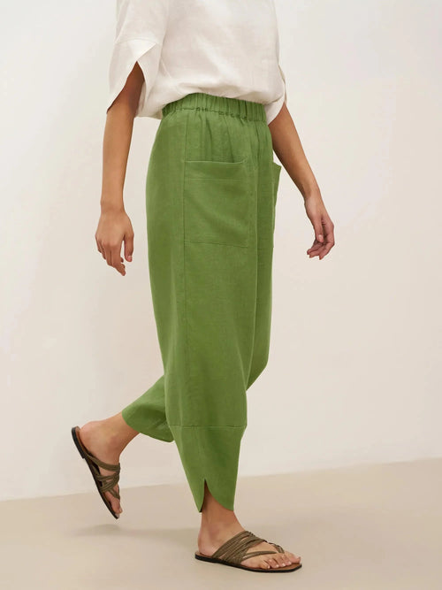 Pantalón con bajo de pétalo de lino 100% y cintura elástica LIV
