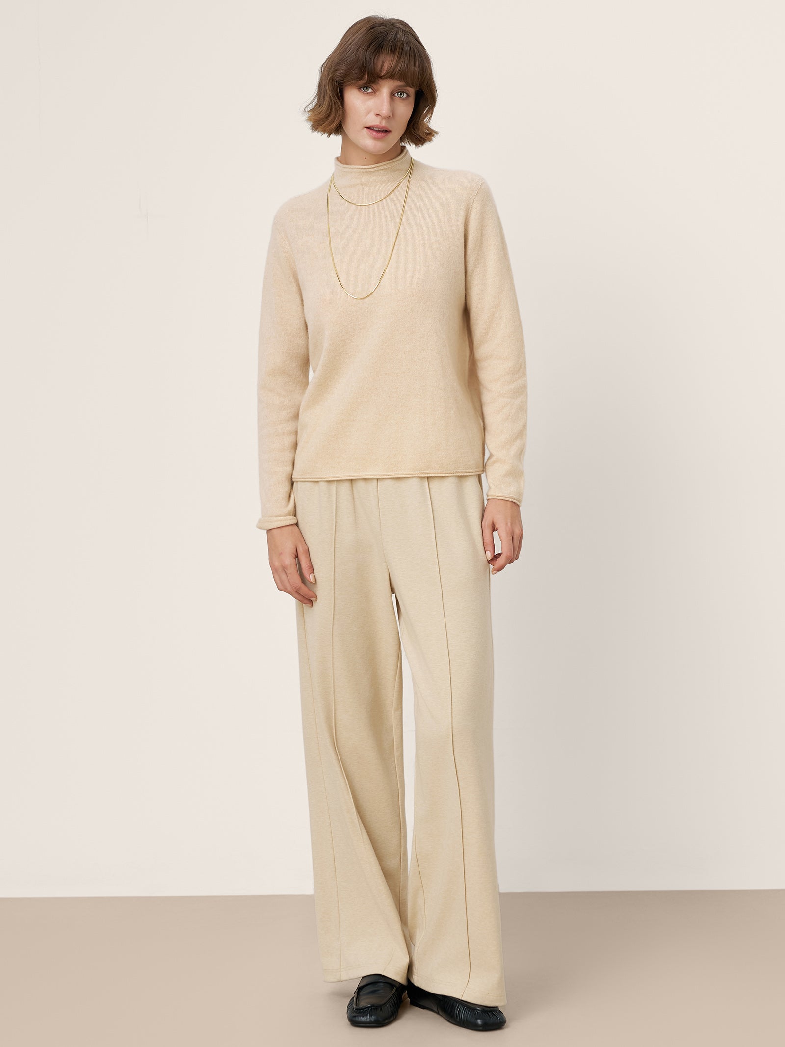 Premium Cashmere Blend Hand-Finished Seamless Mock Neck Lettuce Edge Sweater ZELIE