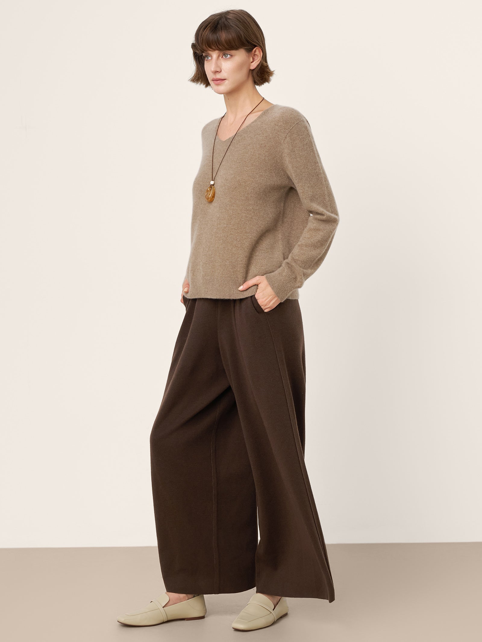 100% Mongolian Cashmere V-Neck Pullover Sweater PIPER