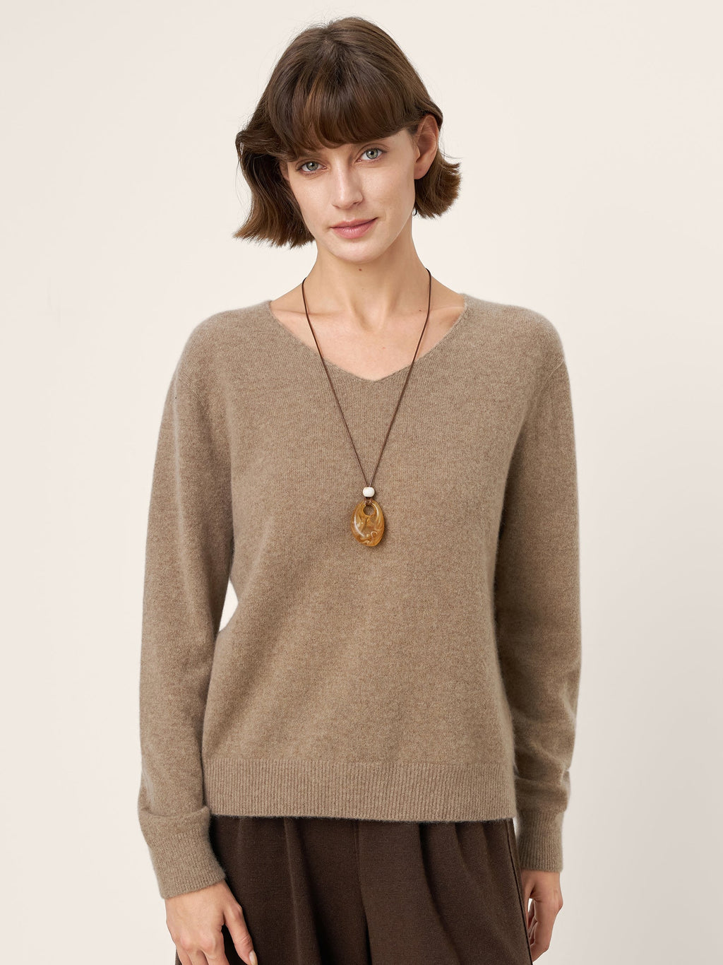 100% Mongolian Cashmere V-Neck Pullover Sweater PIPER