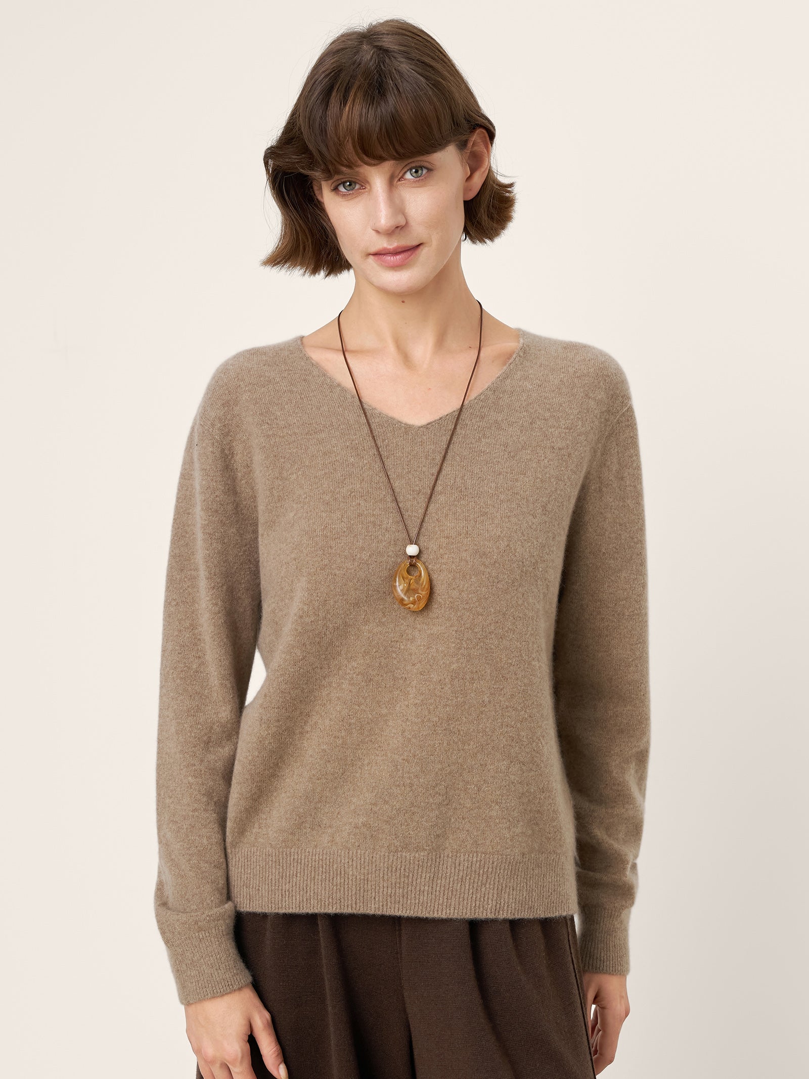 100% Mongolian Cashmere V-Neck Pullover Sweater PIPER