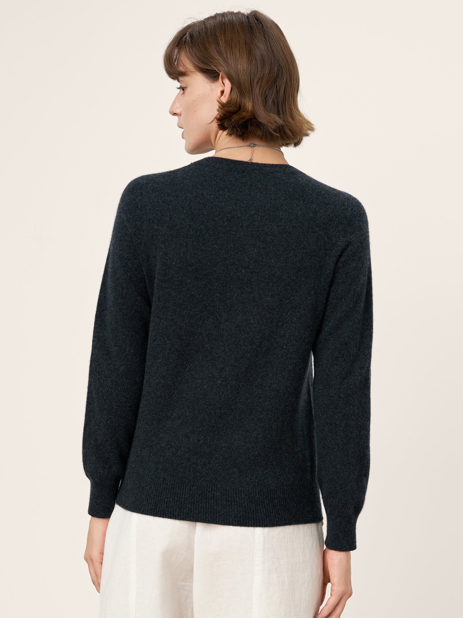 100% Mongolian Cashmere Seamless Ribbed Trims Crewneck Sweater TAWNY