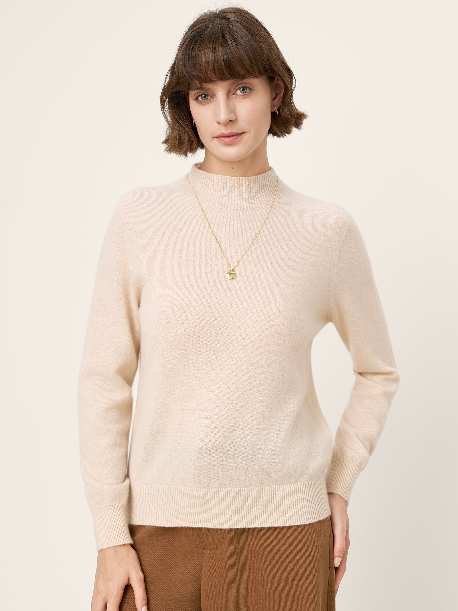 100% Mongolian Cashmere Seamless Wide Ribbed Edge Sweater MONA