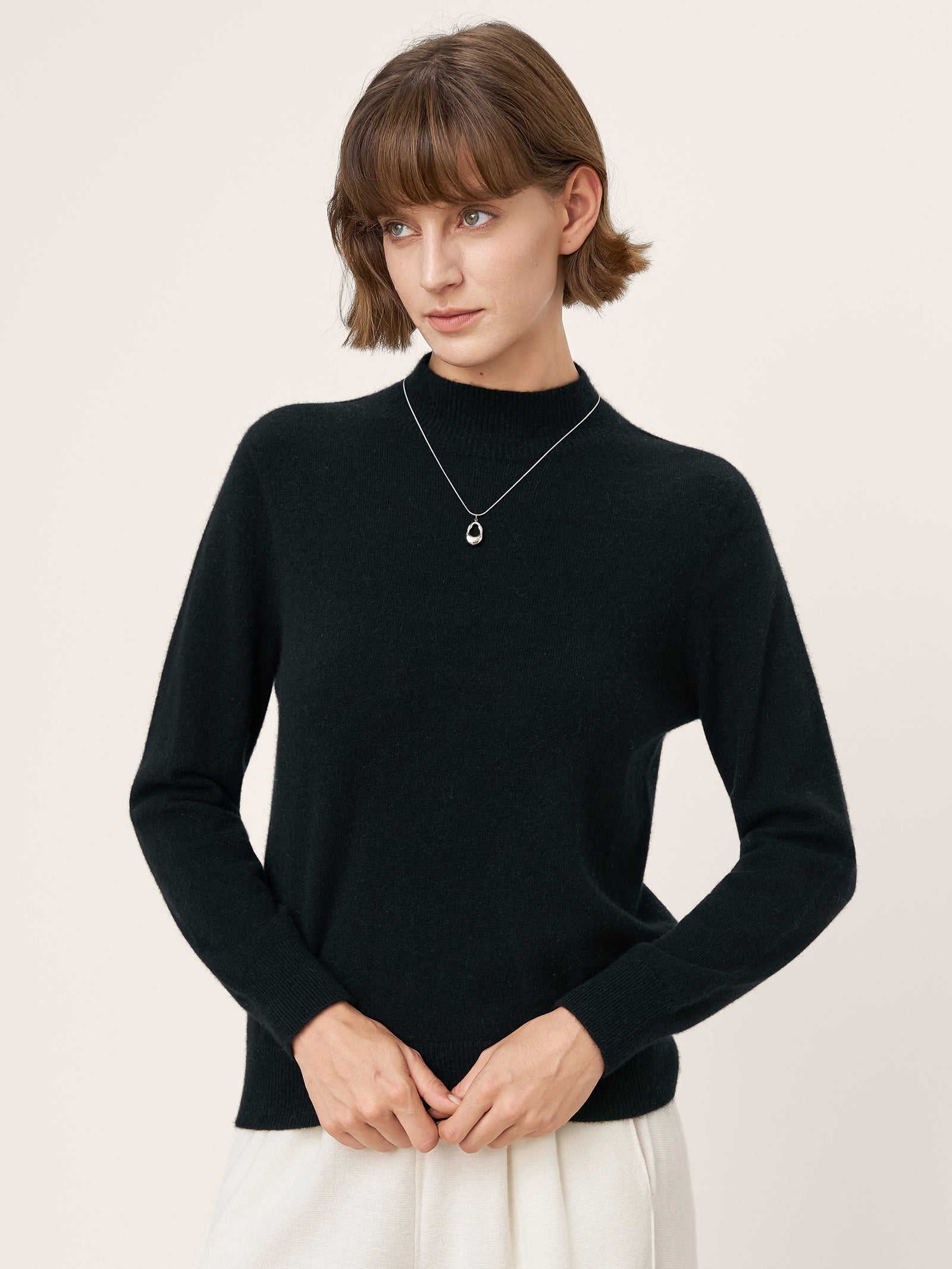 100% Mongolian Cashmere Seamless Wide Ribbed Edge Sweater MONA