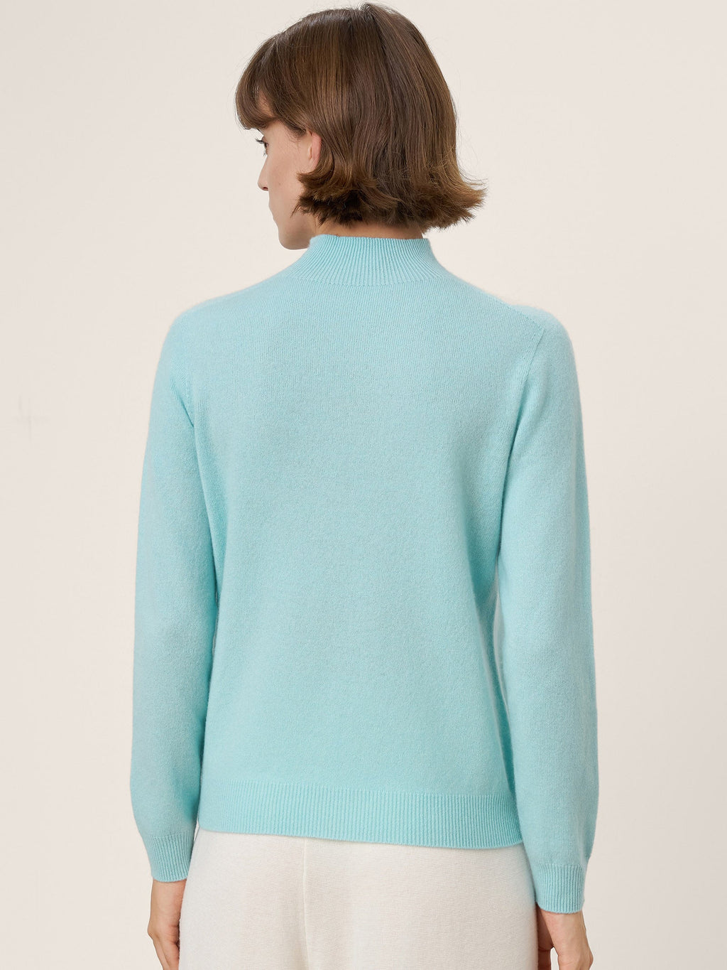 Premium Cashmere Blend Hand-Finished Seamless Mock Neck Ribbed Sweater RHEA