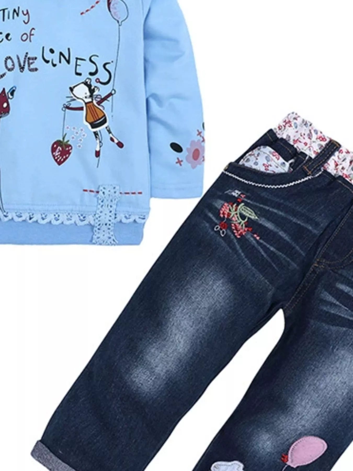 Children's Round Neck Top and Jeans Set