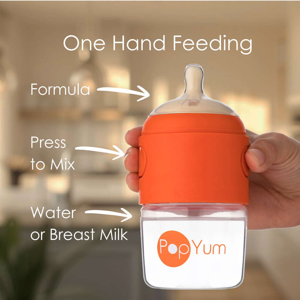 PopYum Orange Formula Making Baby Bottle 4-Pack Set with Gray Drying Rack Bundle