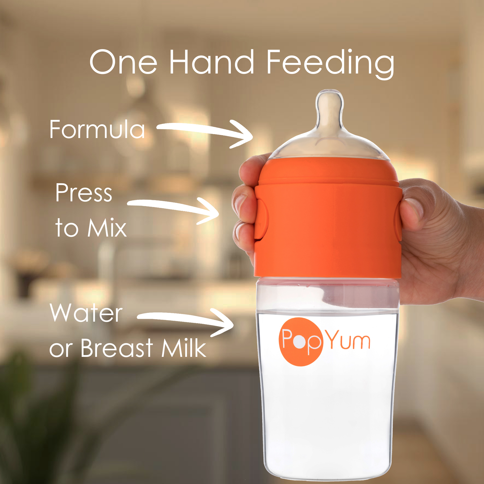 PopYum 9 oz Orange Formula Making Baby Bottle 3-Pack with Gray Drying Rack Bundle