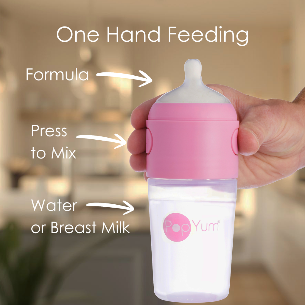 PopYum 9oz Anti-Colic Baby Bottle for Breast and Formula Feeding, 3-Pack, Pink, #2 Medium Flow Nipples