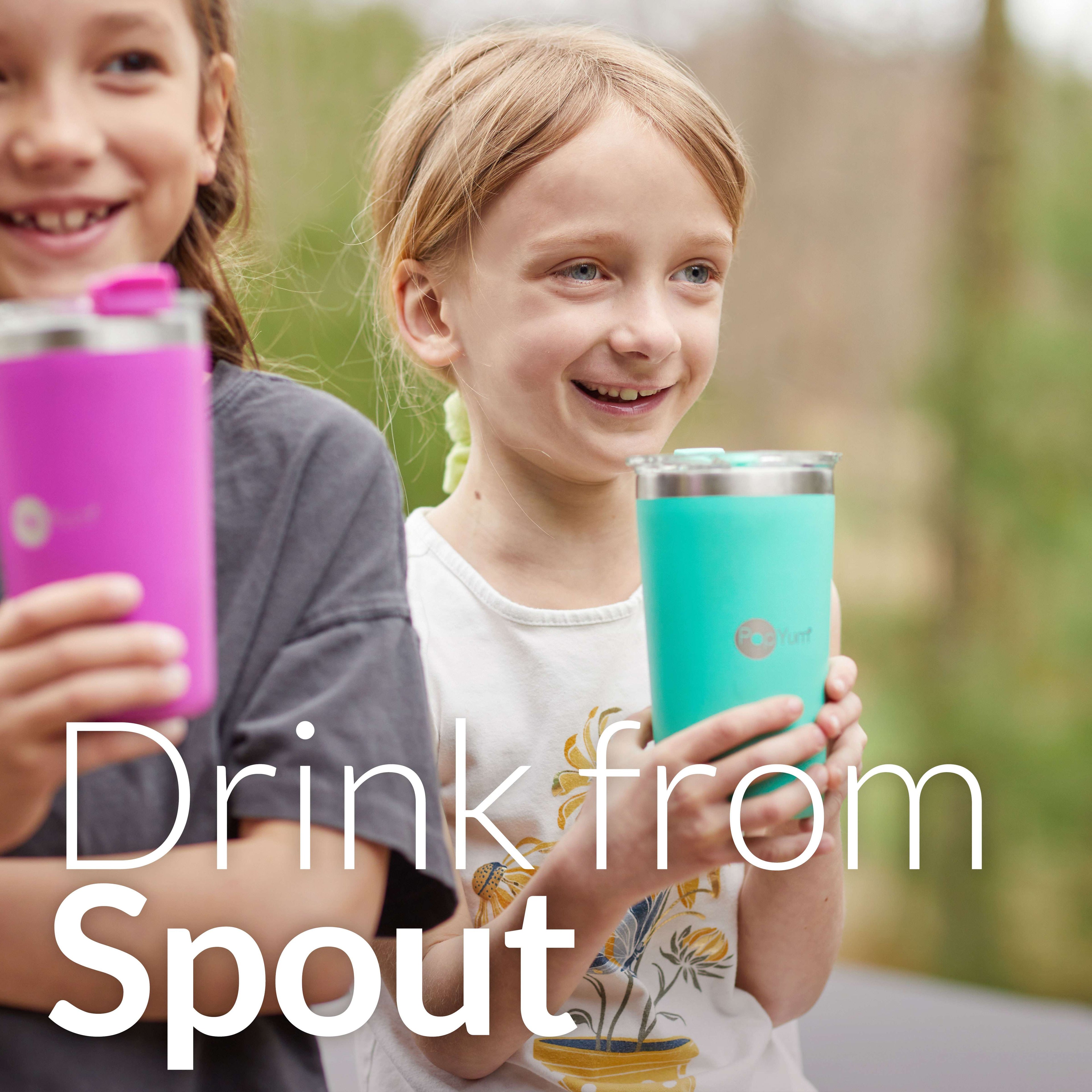 PopYum 13oz Insulated Stainless Steel Kids’ Cups with Lid and Straw, 2-Pack, Blue & Pink, stackable, sippy, baby, child, toddler, tumbler