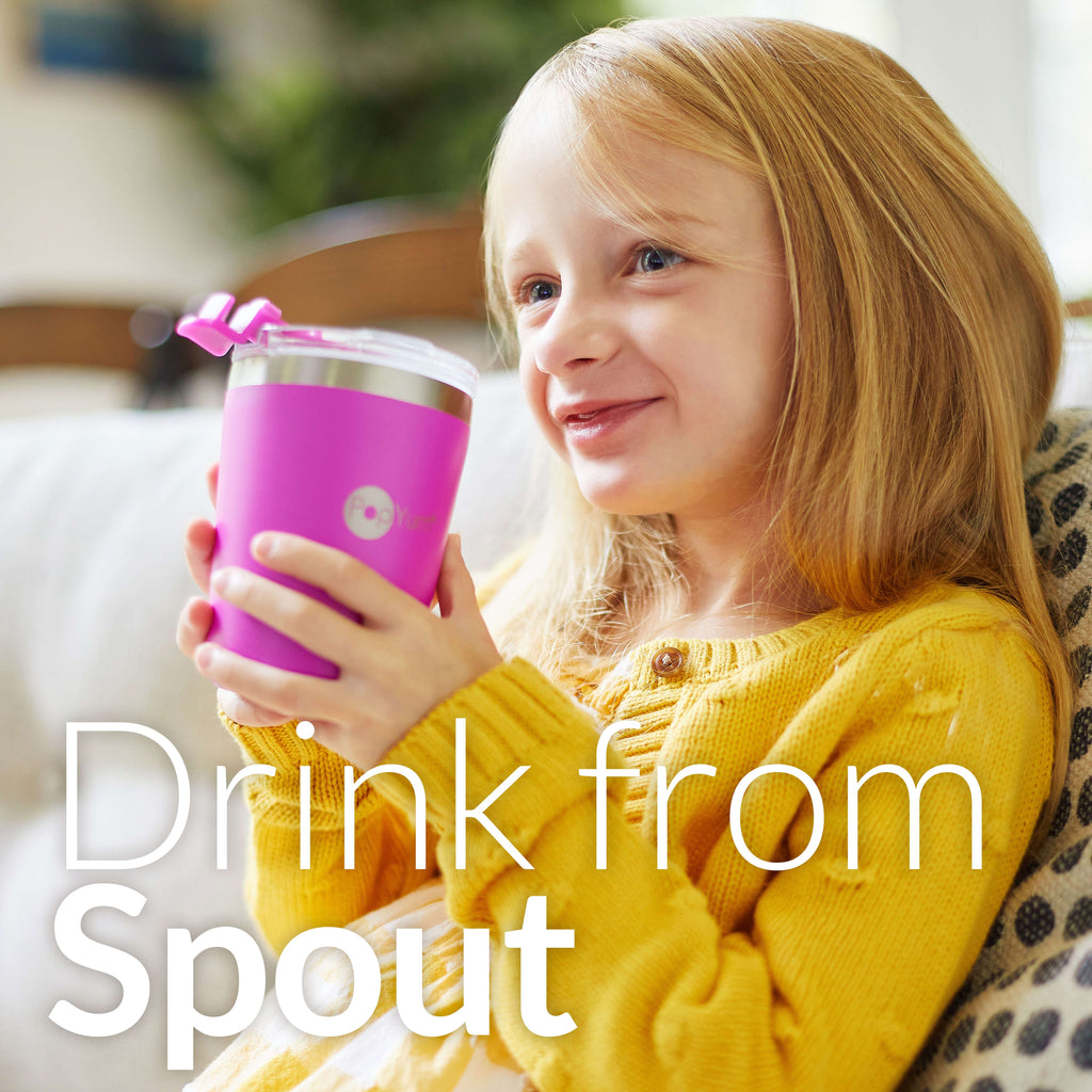 PopYum 9oz Insulated Stainless Steel Kids’ Cups with Lid and Straw, 2-Pack, Blue & Pink, stackable, sippy, baby, child, toddler, tumbler