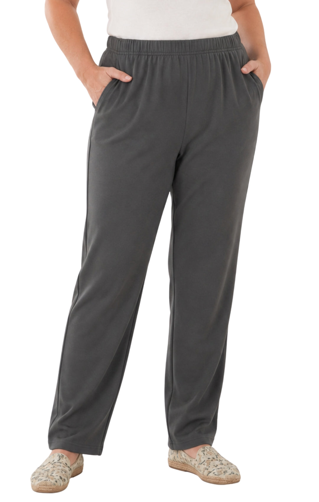 Women's Pull-On Flat Front Knit Pants — Cotton Blend Elastic Waist
