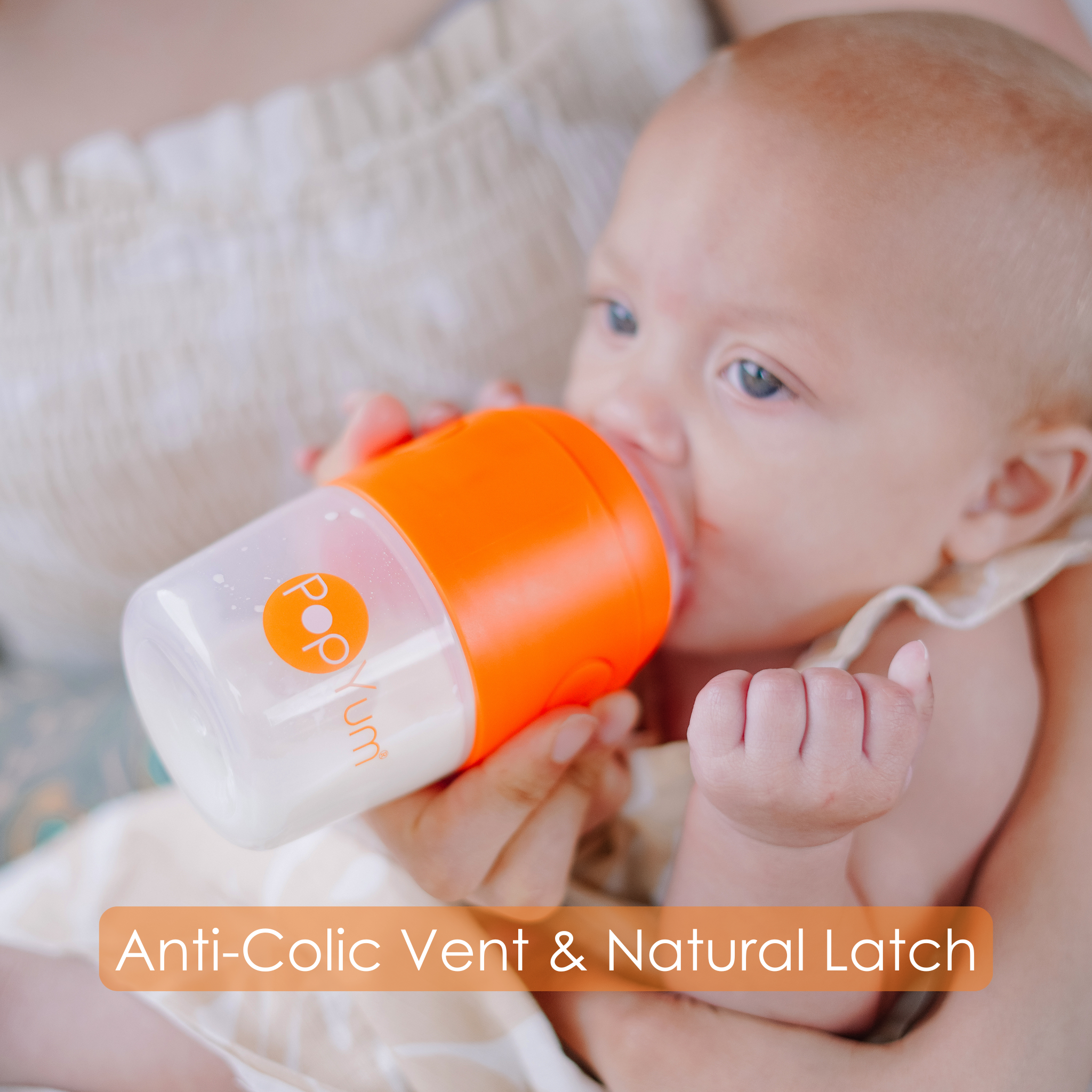 PopYum Orange Baby Bottle 4-Pack Set with Gray Drying Rack & Clear Drying Mat Bundle