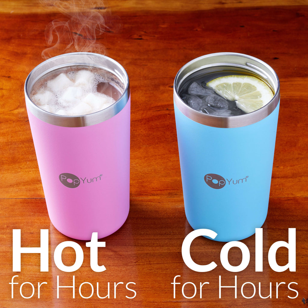 PopYum 13oz Insulated Stainless Steel Kids’ Cups with Lid and Straw, 2-Pack, Blue & Pink, stackable, sippy, baby, child, toddler, tumbler