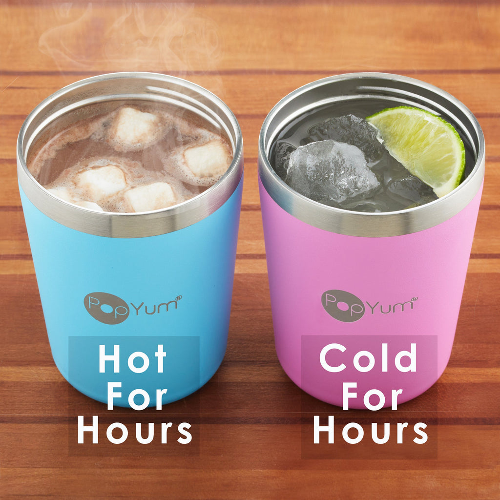 PopYum 9oz Insulated Stainless Steel Kids’ Cups with Lid and Straw, 2-Pack, Orange & Blue, stackable, sippy, baby, child, toddler, tumbler