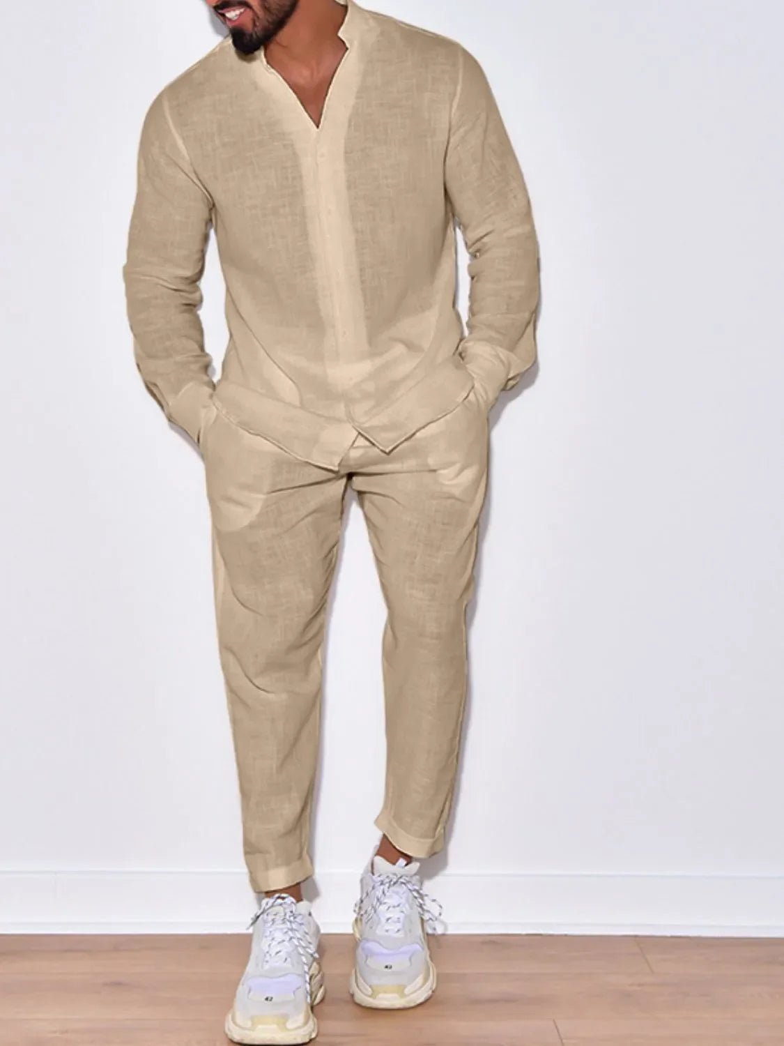 Men's Button Up Long Sleeve Top and Pants Set