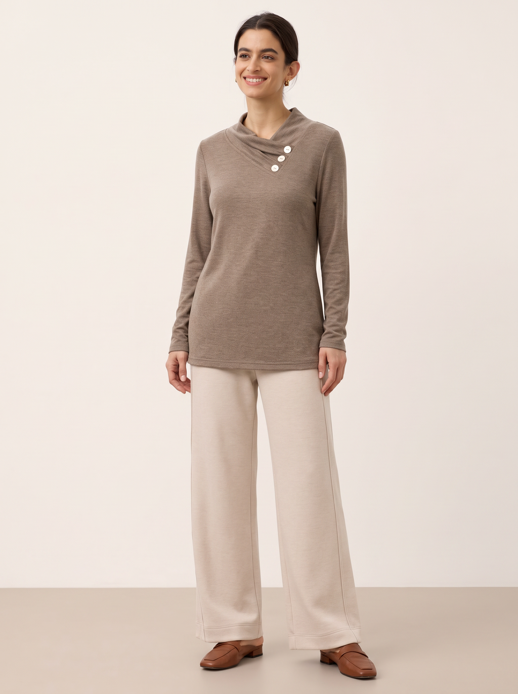 Cashmere Asymmetric Cowl Neck Stretch Top TATIANA