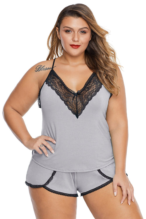 Gray Plus Size Pajamas Cami Shorts Set