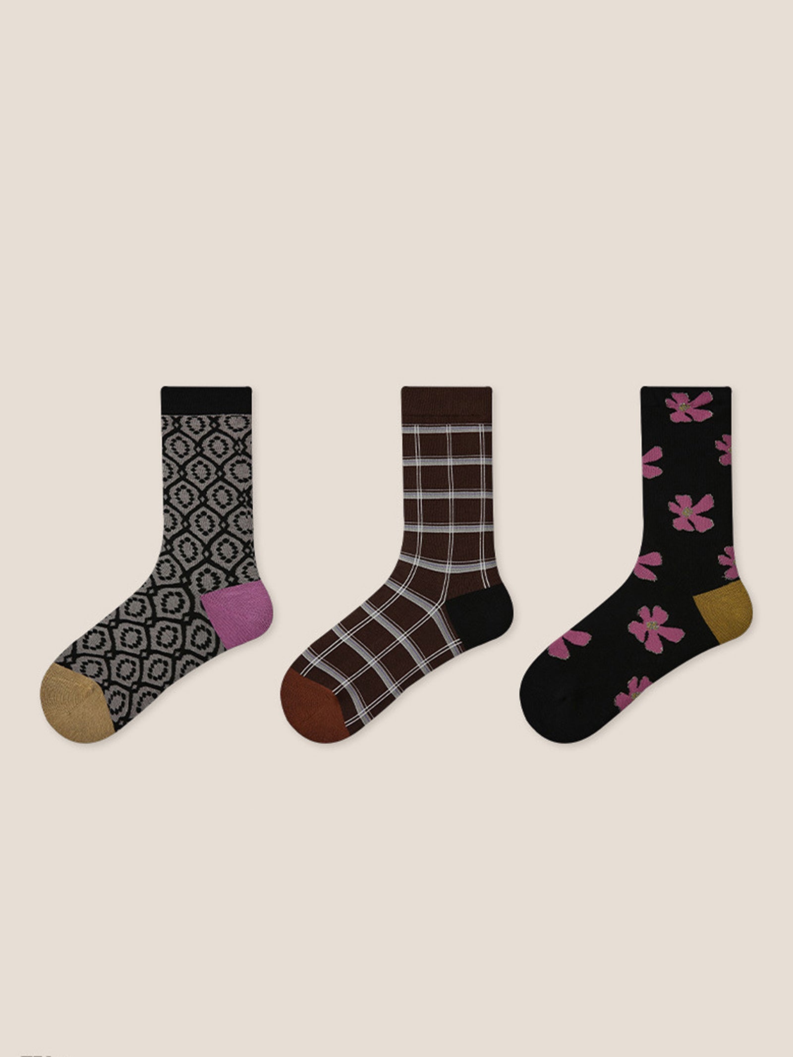 Long-Staple Cotton 3-Pair Floral Embossed Slouch Mid-Calf Sock Set