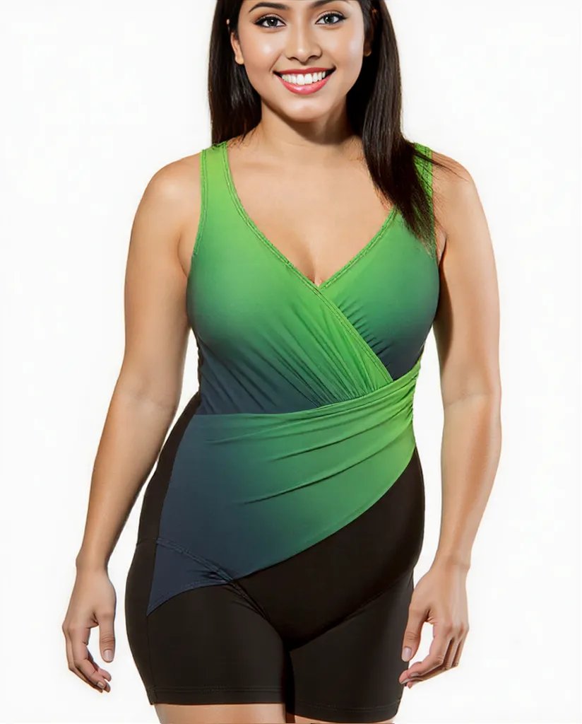 Purple & Black High Waist Skirt Plus Size Swimsuit