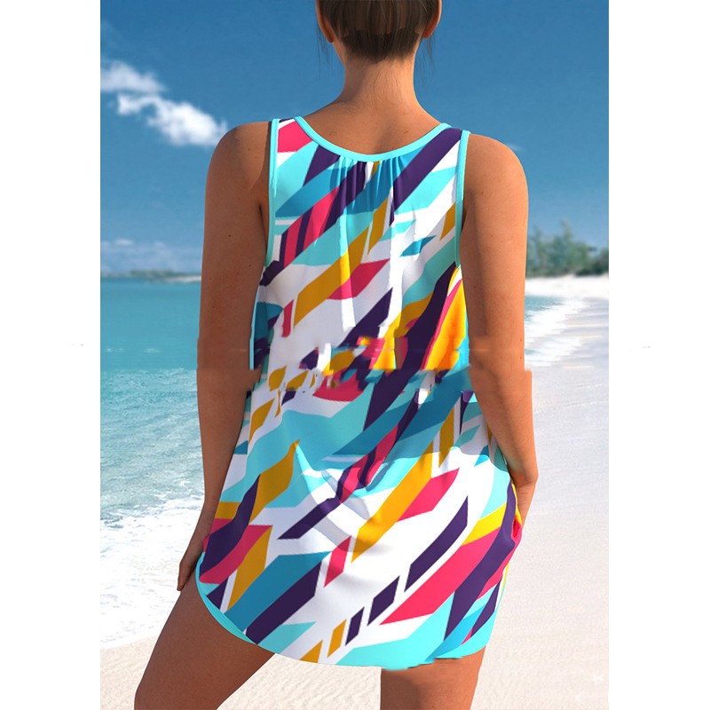 Plus Size Printed Skirt Bikini Swimsuit