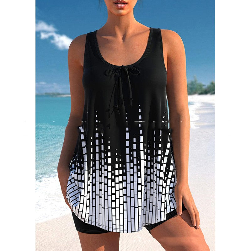 Plus Size Printed Skirt Bikini Swimsuit
