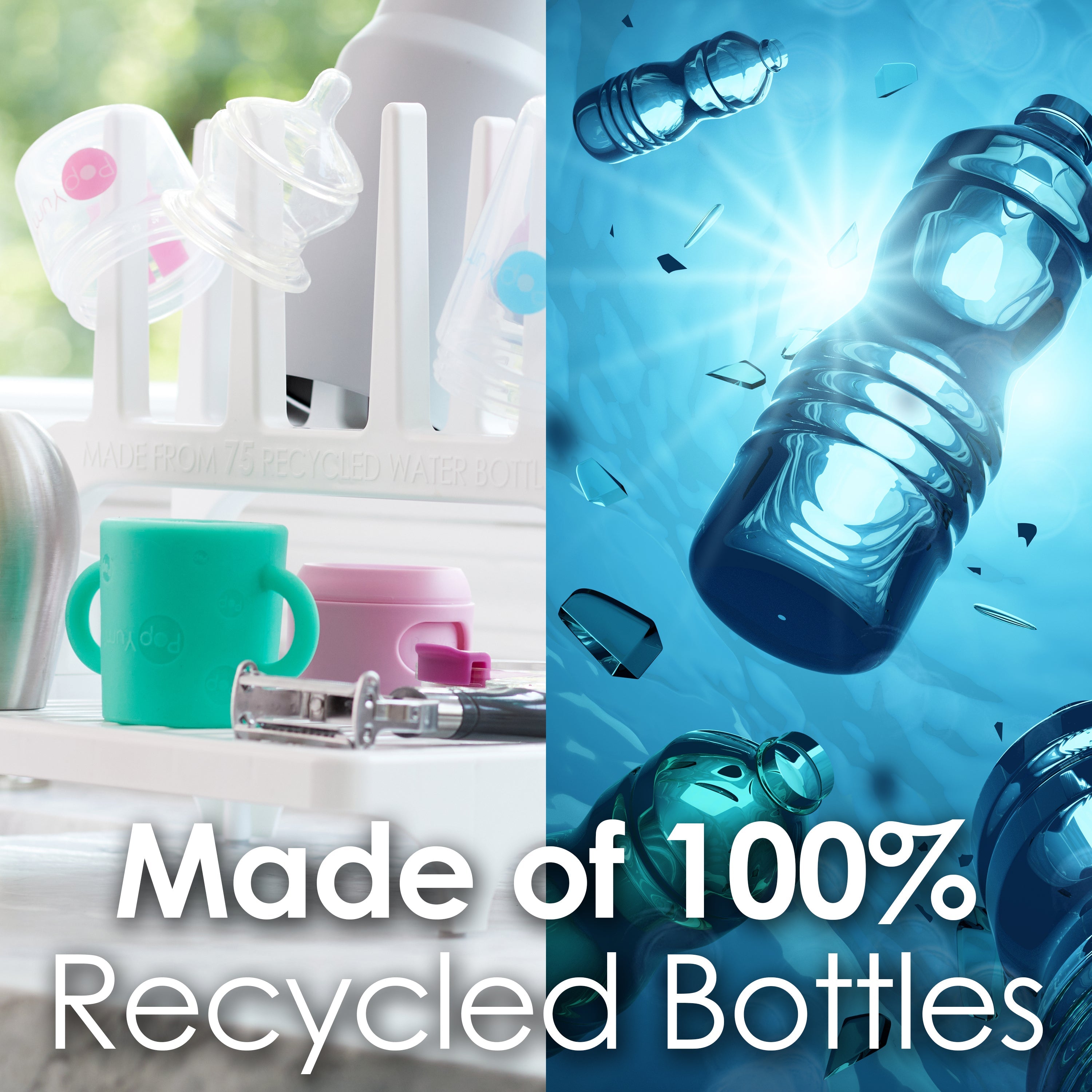 PopYum Pink Formula Making Baby Bottle 4-Pack Set with White Drying Rack Bundle