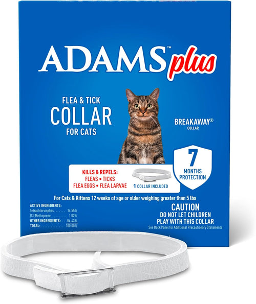 Adams Plus Flea & Tick Collar for Cats Water-Resistant Up to 7 Months Protection 2PCK