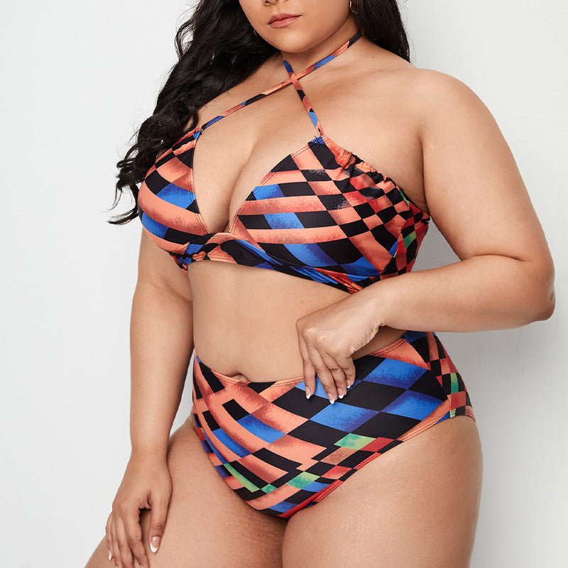 Plus Size Halter Strap Three-Piece Swimsuit