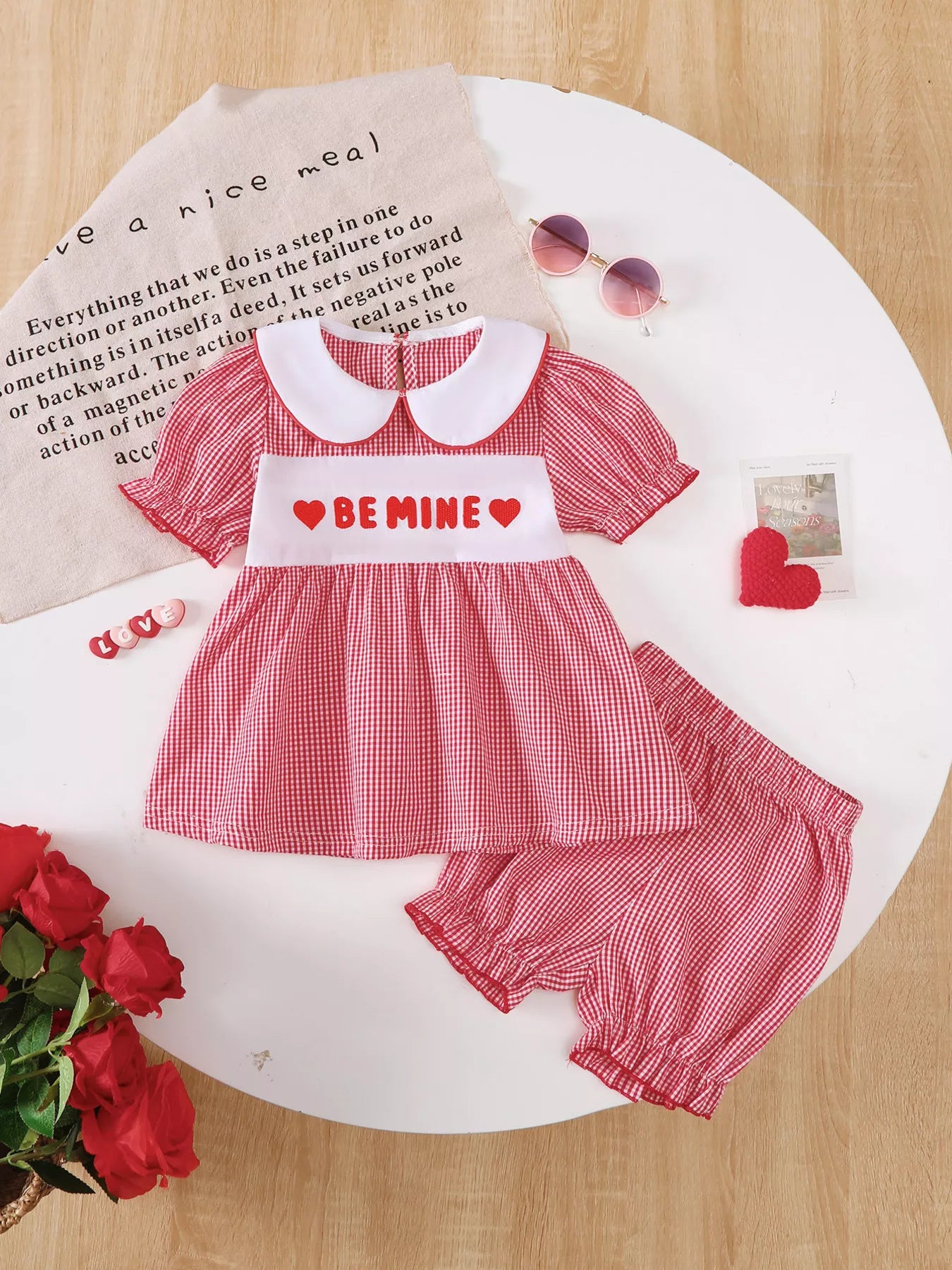 Children's Gingham 'LOVE' Top and Shorts Set