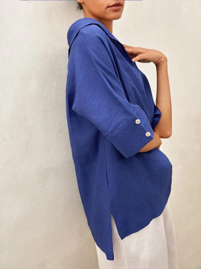 Linen V Neck Short Sleeve Shirt PENNY