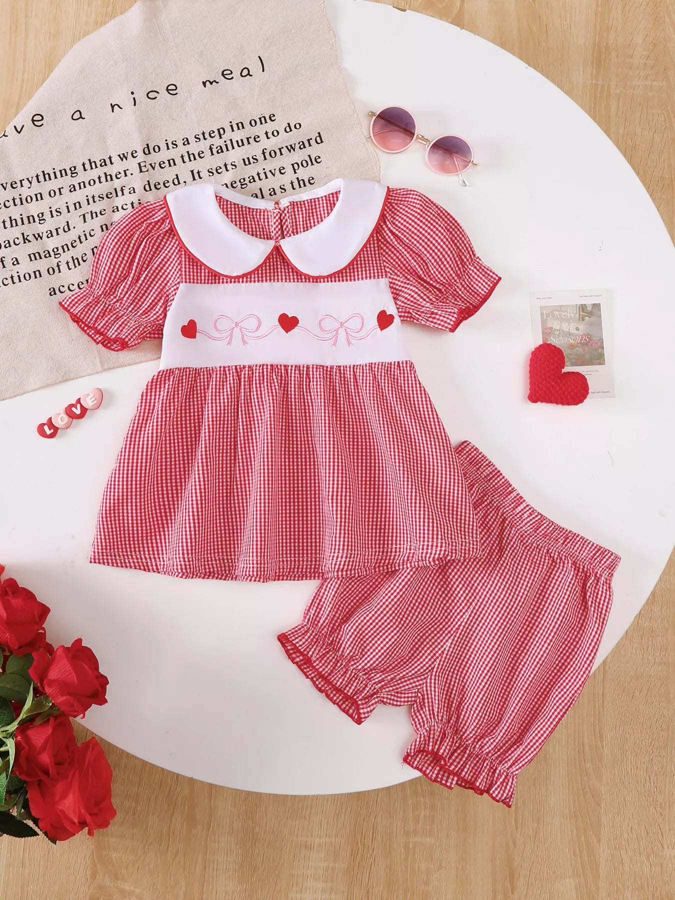 Children's Gingham 'LOVE' Top and Shorts Set