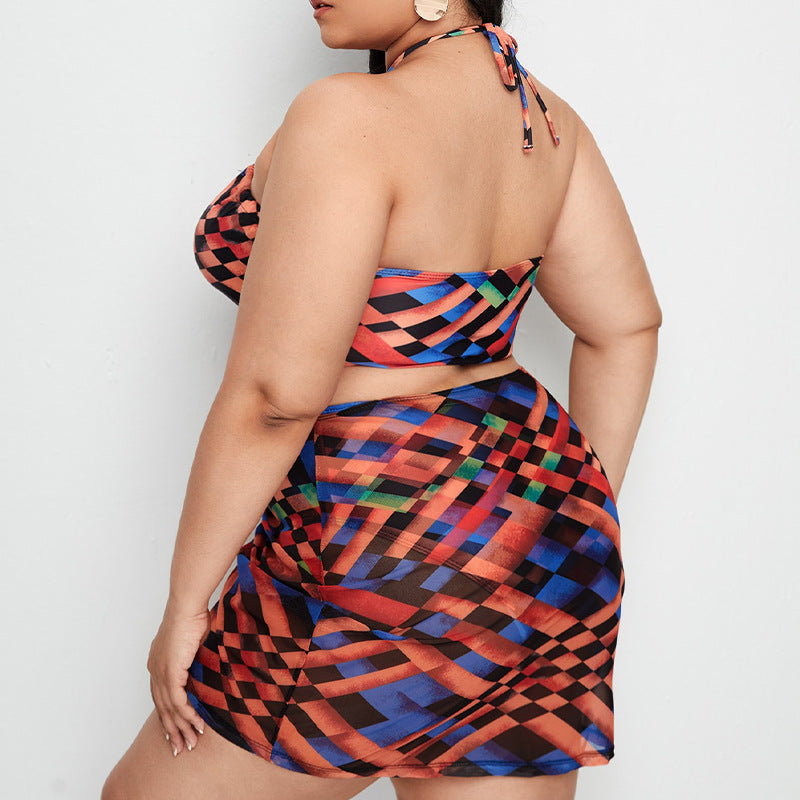 Plus Size Halter Strap Three-Piece Swimsuit