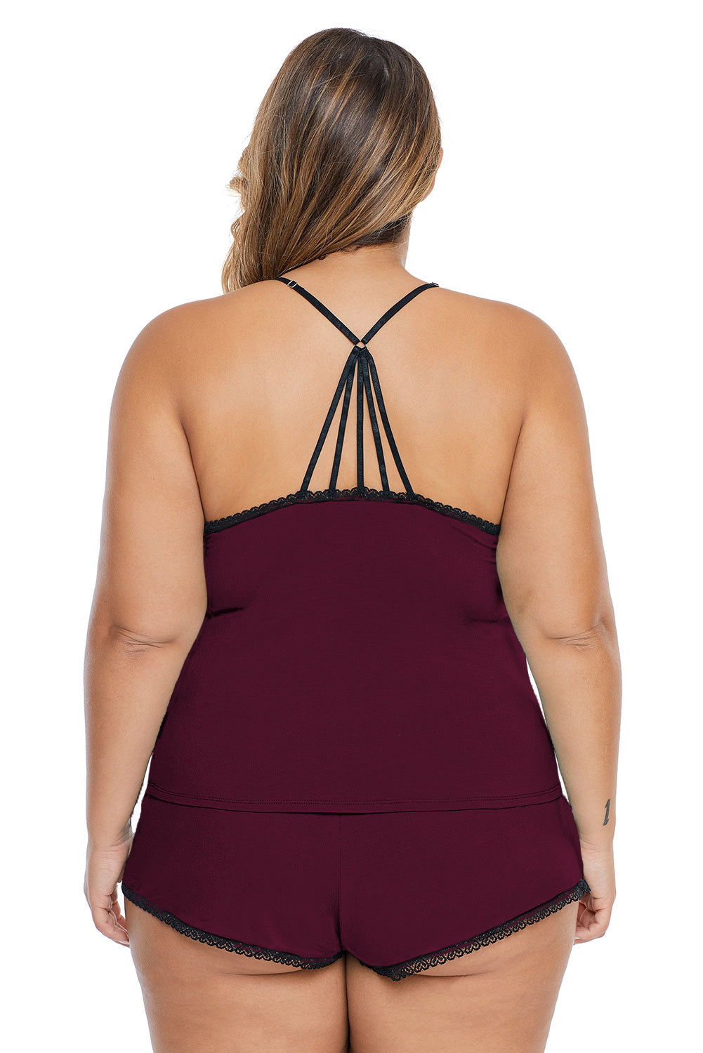 Wine Plus Size Pajamas Cami Shorts Set