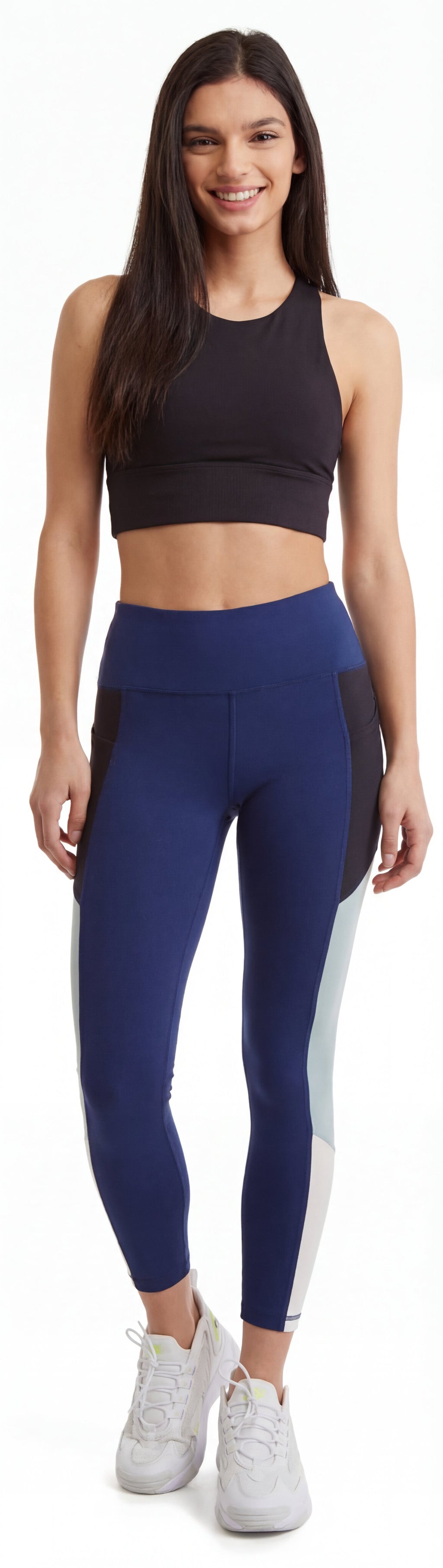 Women's Color Block Leggings with Side Panel — 24 Inch Inseam