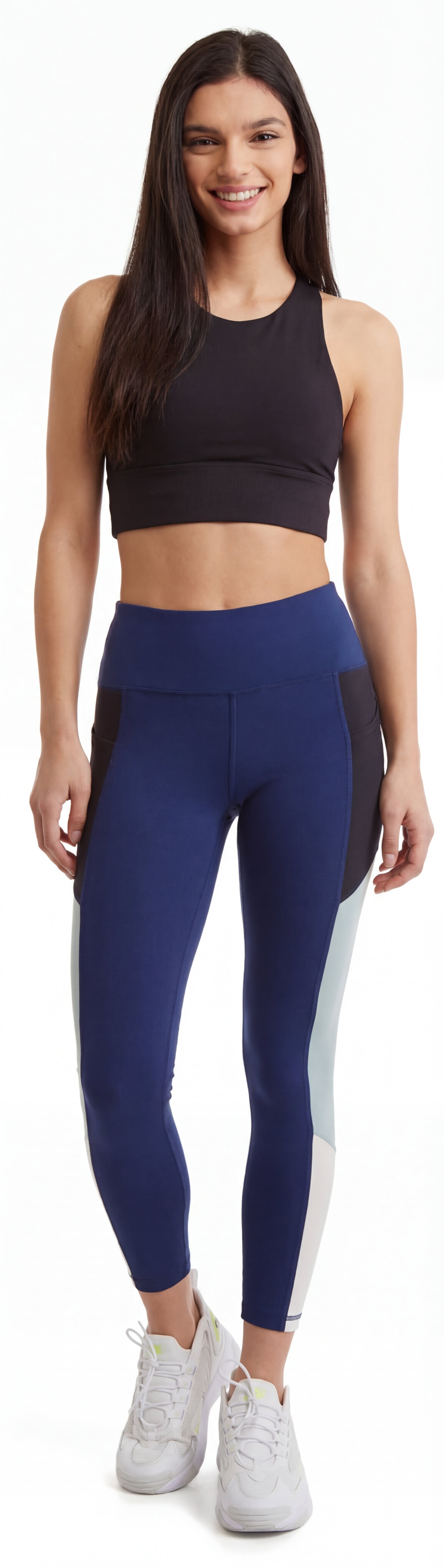 Women's Color Block Leggings with Side Panel — 24 Inch Inseam