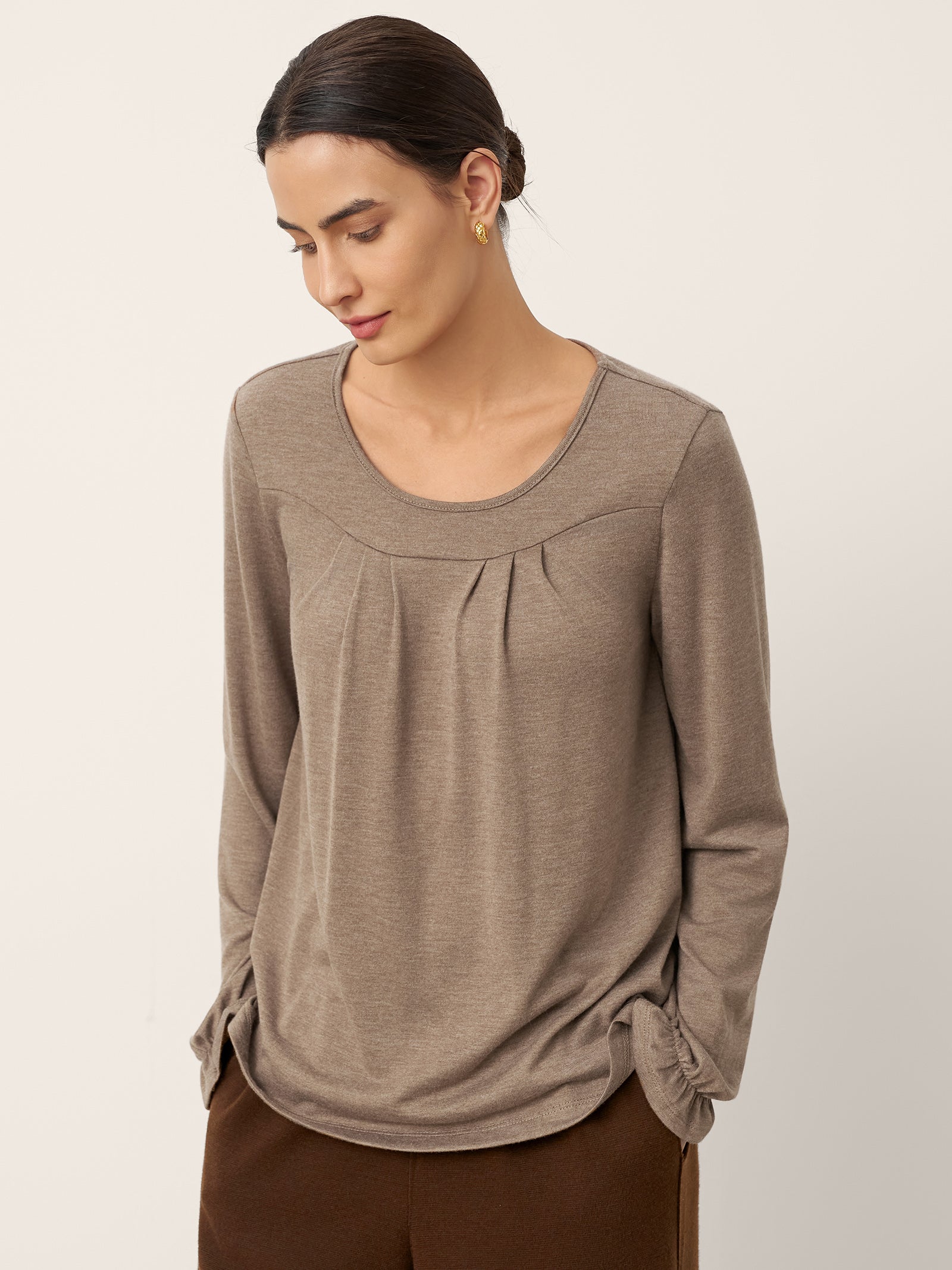 Cashmere Curved Seam Long Sleeve Top BROOKLYN